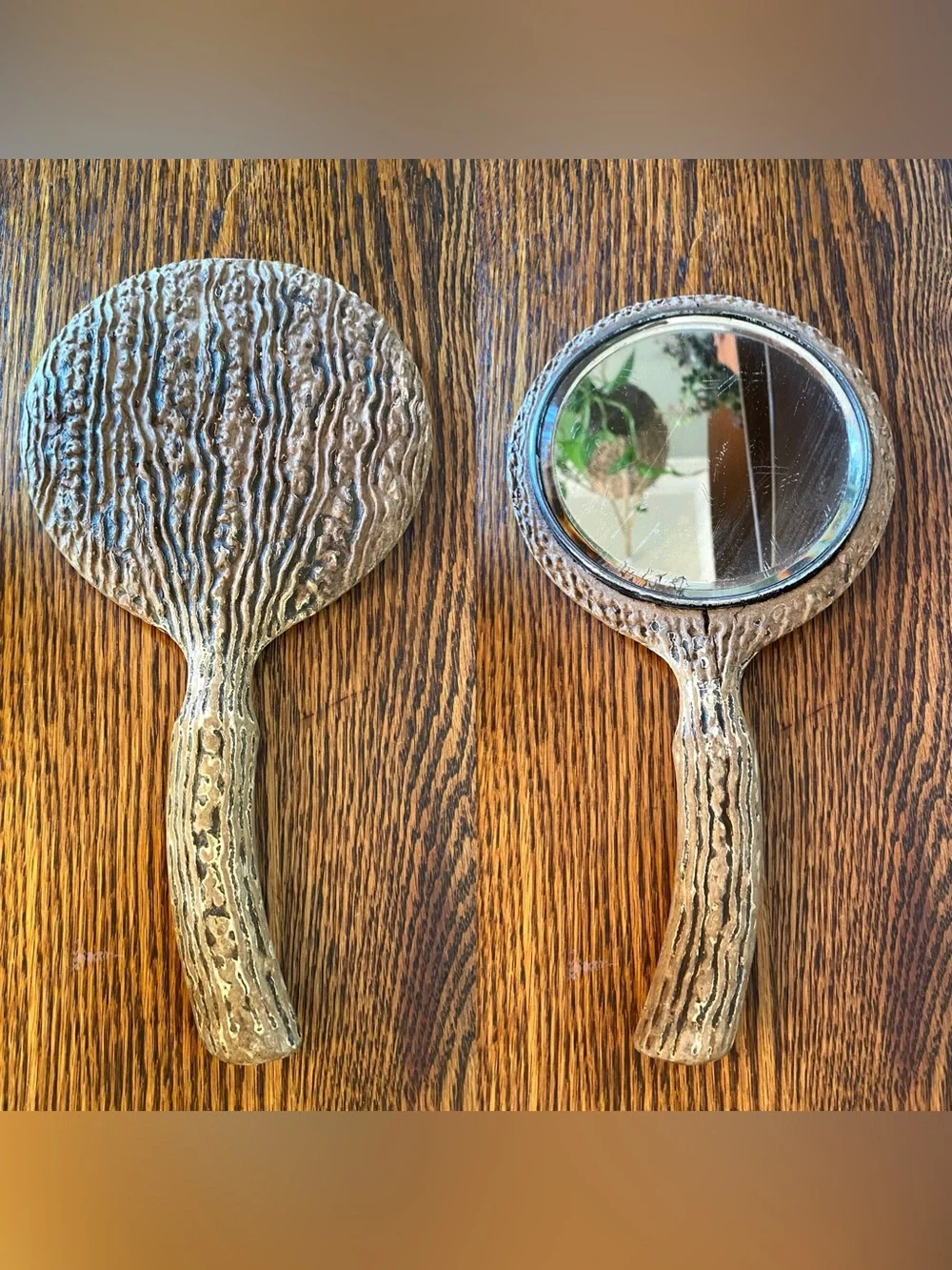 Vintage Faux Bois Hand Mirror Vanity Mirror